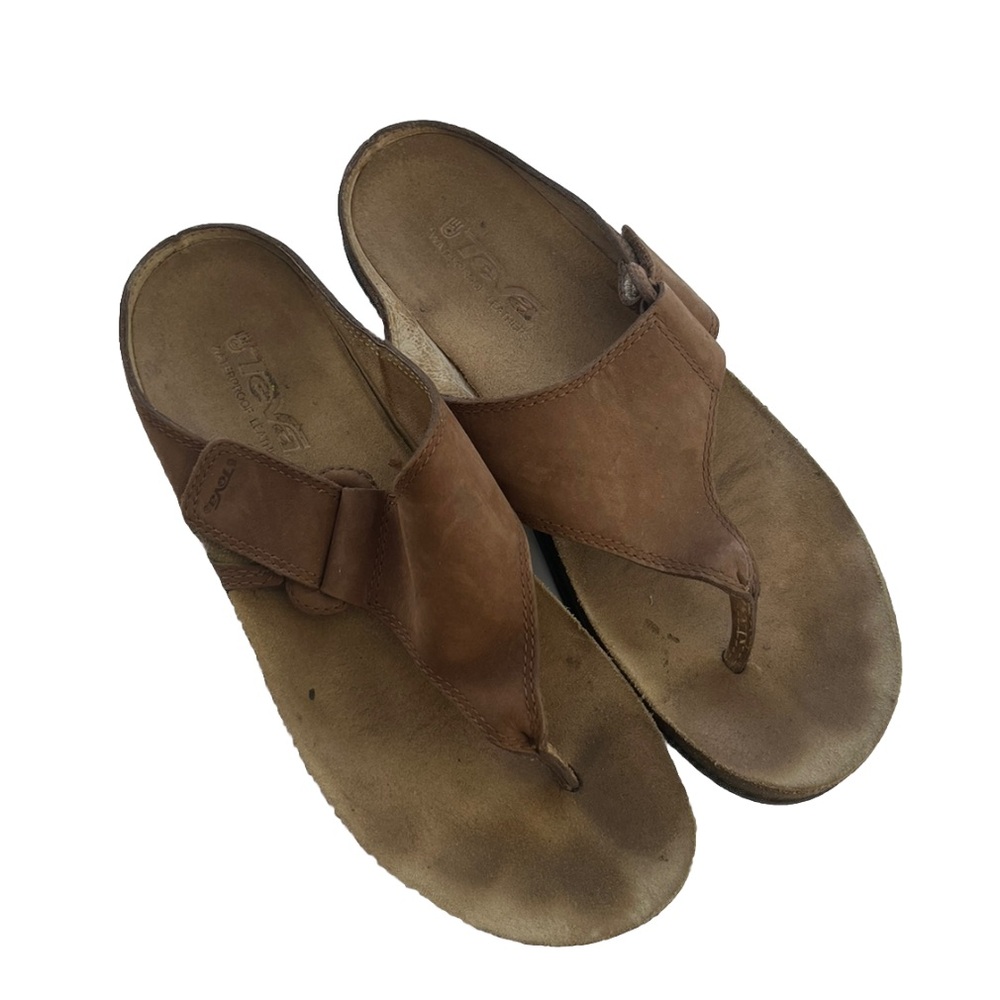 TEVA Cork Thong Sandals 6391 Brown Leather Adjustable Slip On Size 8